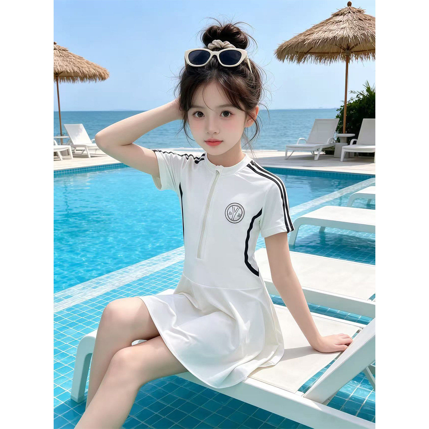 儿童泳衣女童2026新款连身女孩中大童学生运动专业训练温泉游泳装