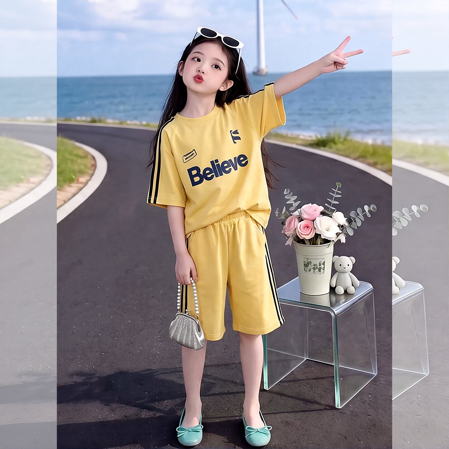 女童套装夏薄款2026新款女大童速干运动短袖短裤外穿儿童休闲穿搭
