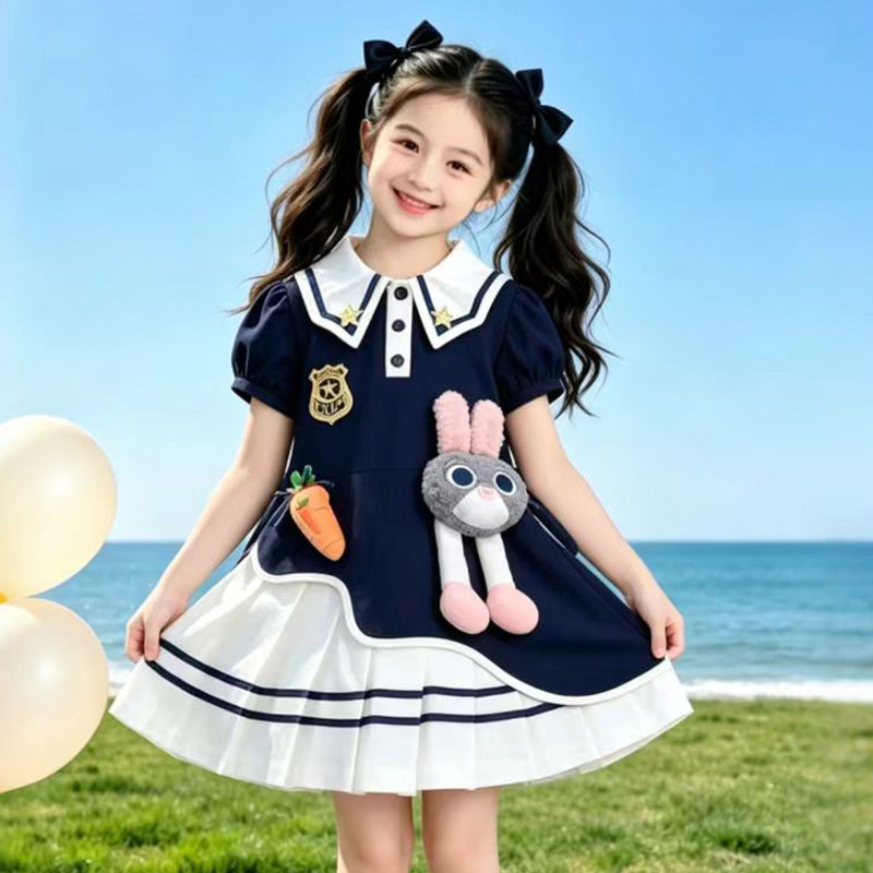 女童兔子警官连衣裙夏季2026新款儿童卡通裙子夏装女孩公主Polo裙