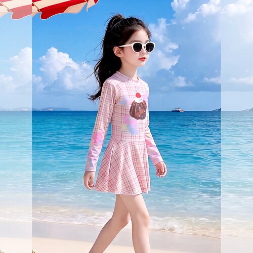女童高级感裙式泳衣夏天微胖女孩