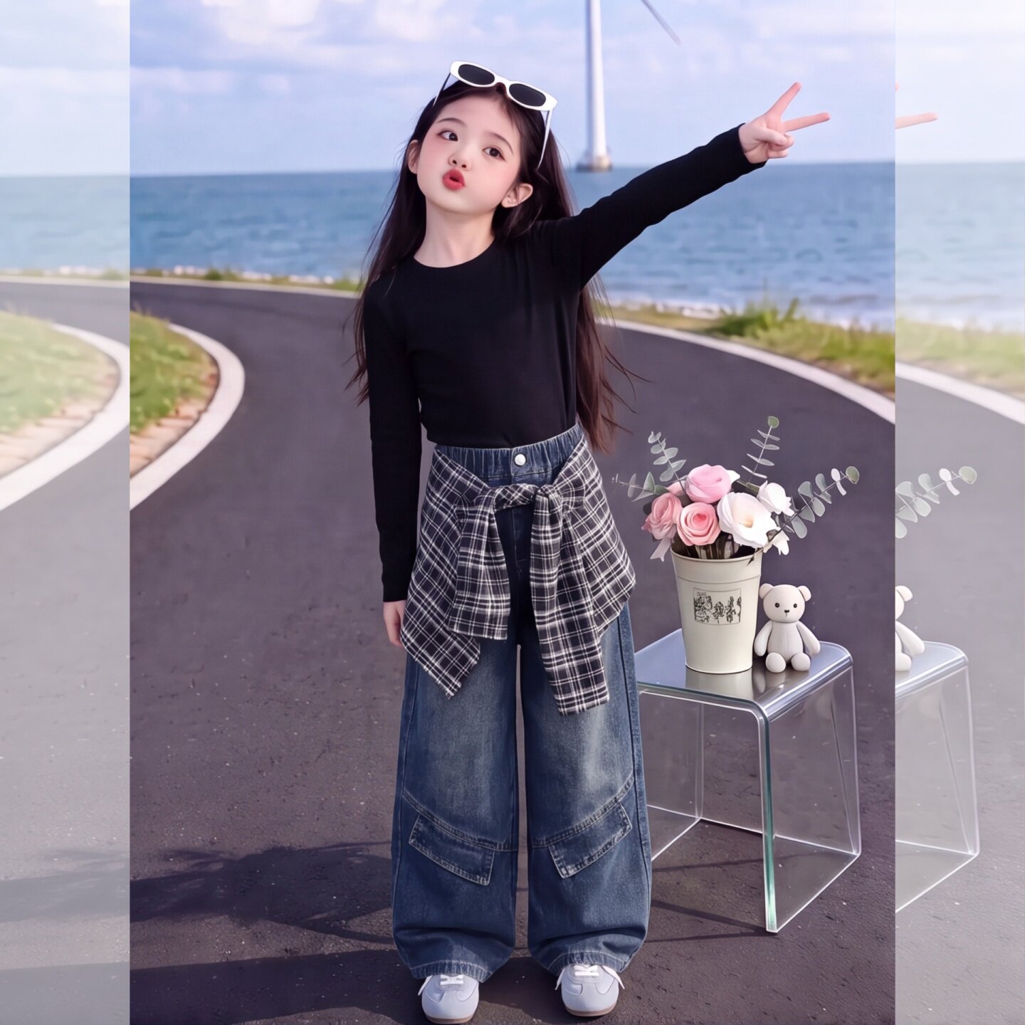 女童裤子2026新款流行爆款格子屁