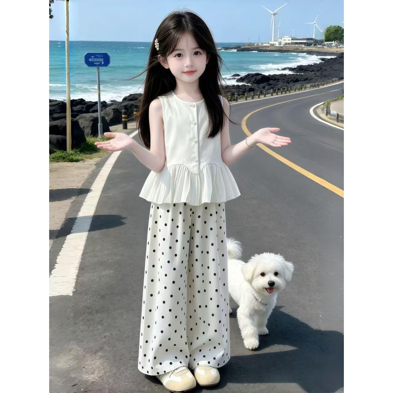 女童夏装无袖背心套装波点阔腿裤两件套洋气时髦小女孩休闲宽松