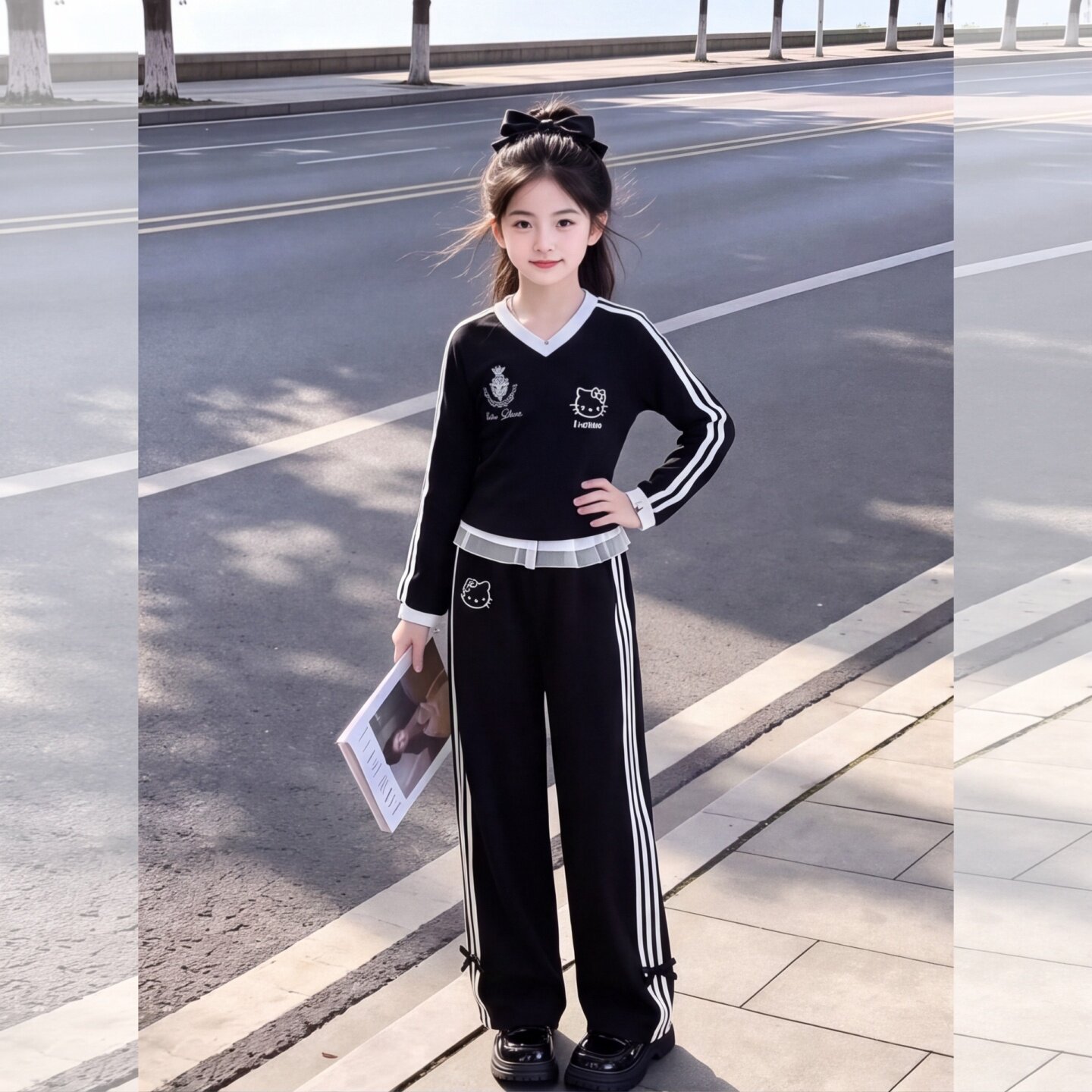 女童秋季套装2026新款猫咪V领上4