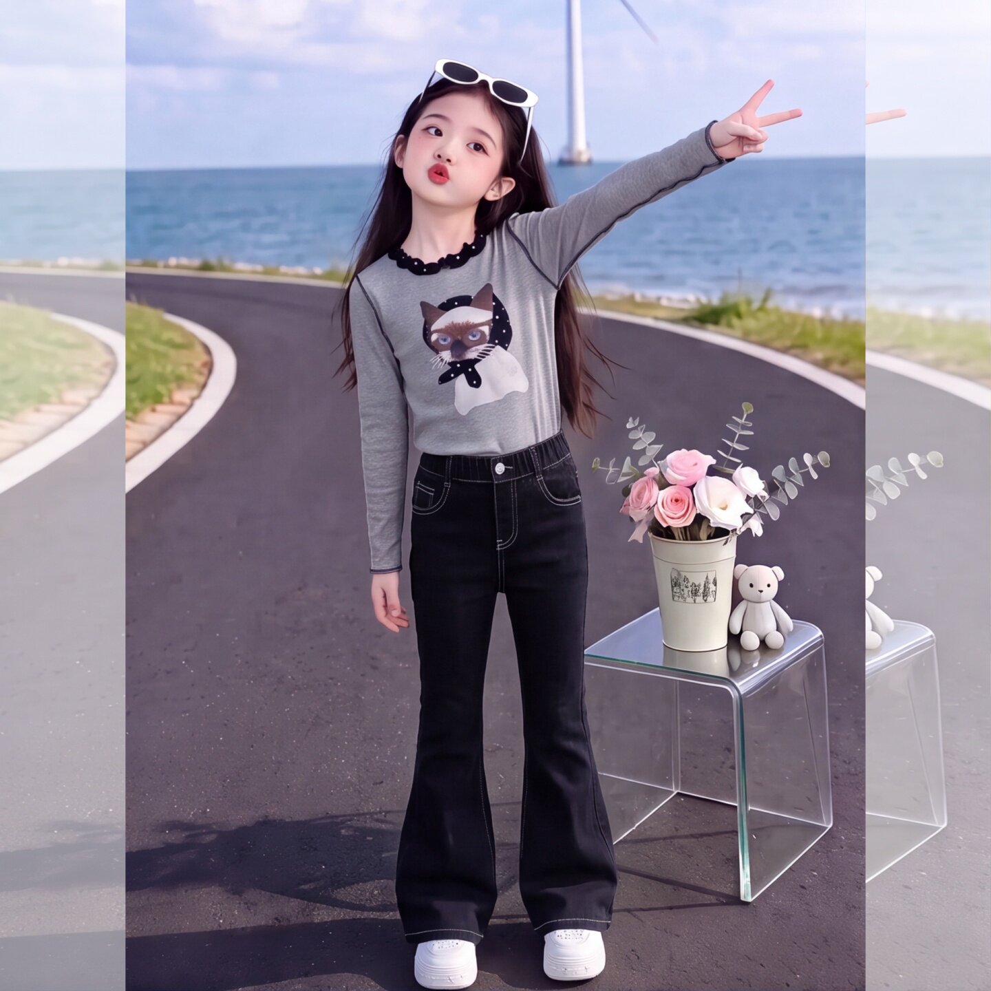 女童喇叭裤打底衫套装秋牛仔裤20