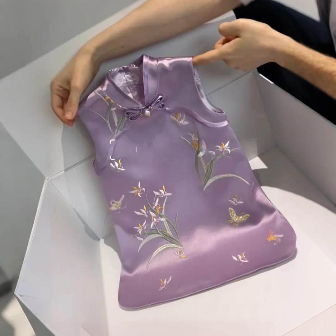 新中式女童紫色蝴蝶结连衣裙