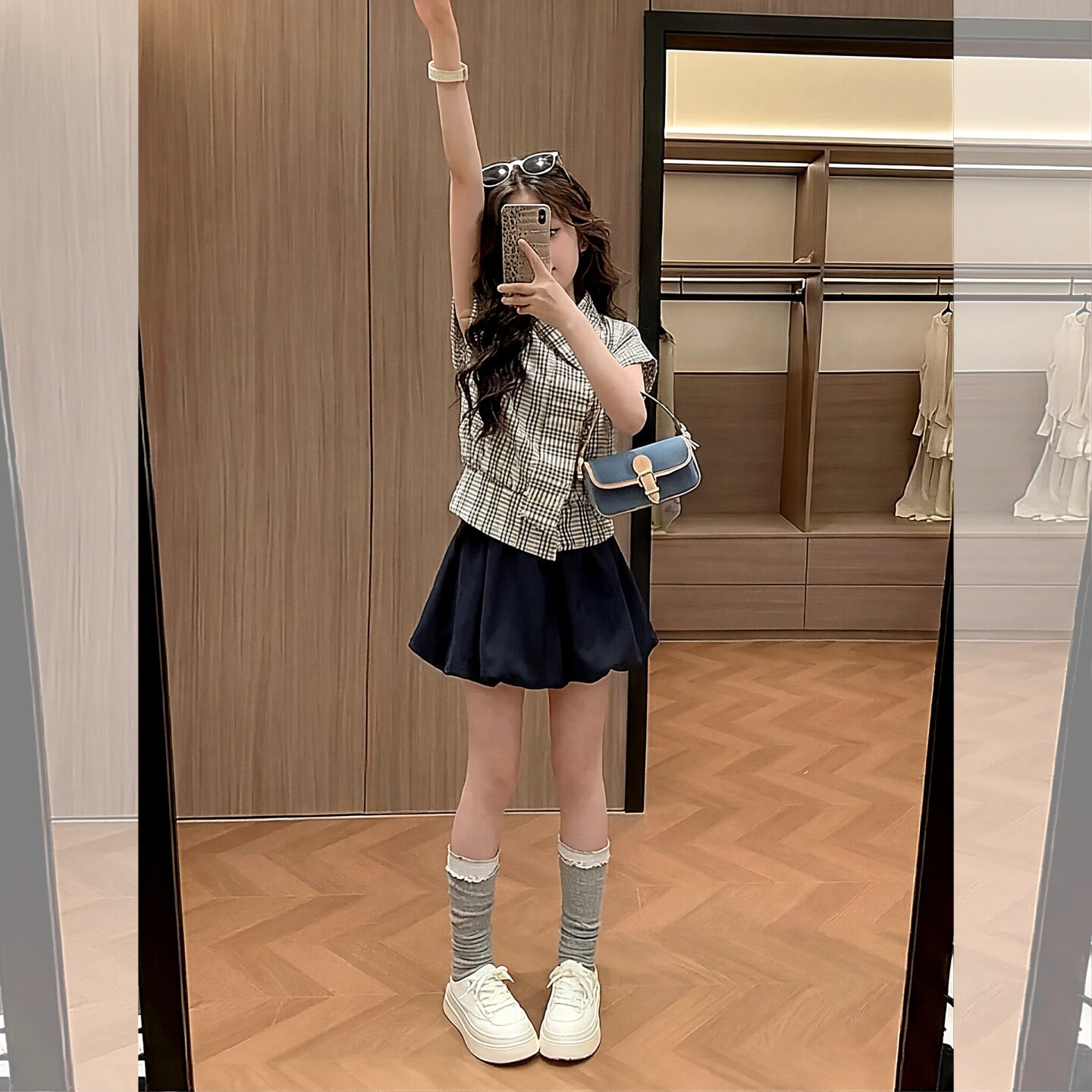 女童夏季新款格子短袖上衣套装洋