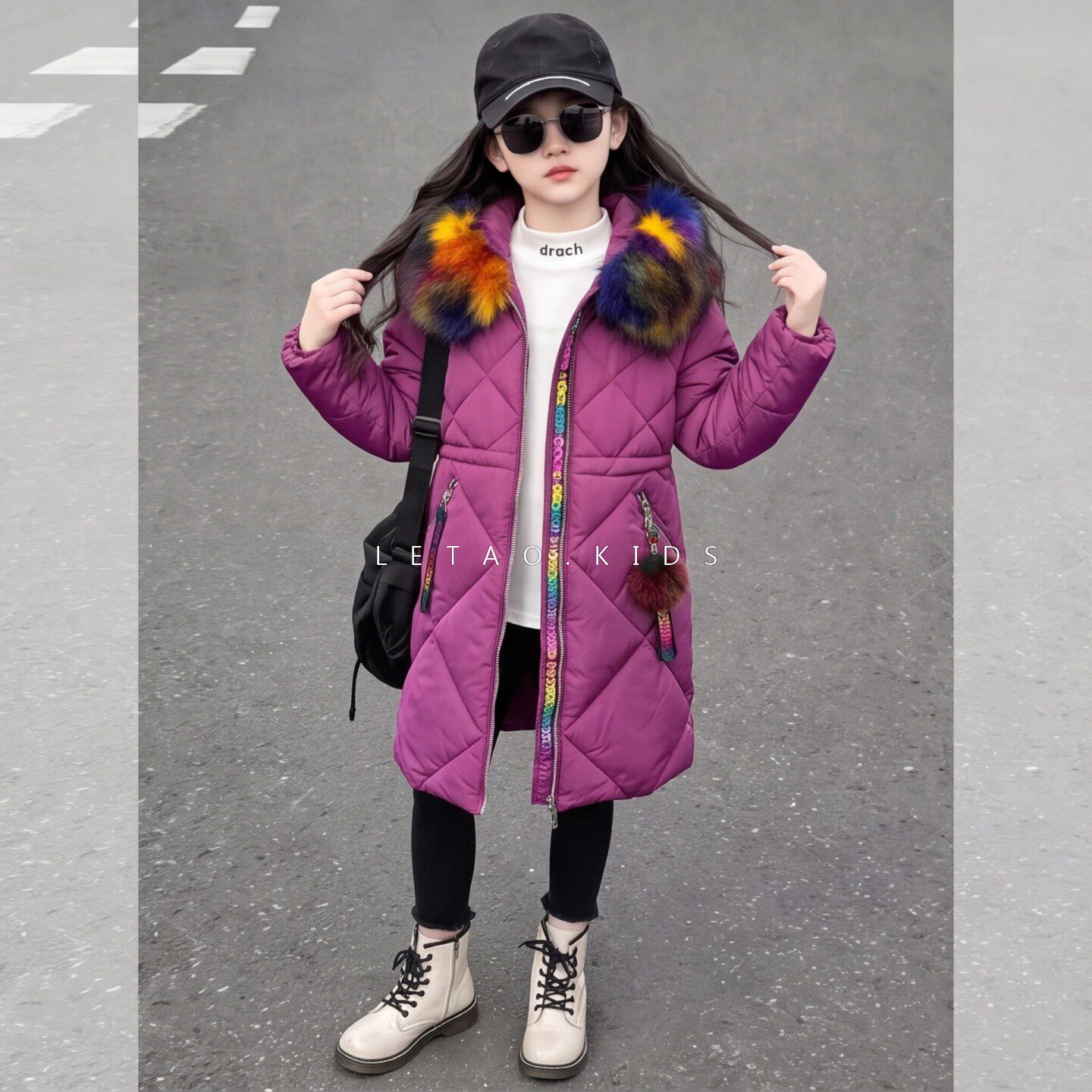 女童冬季加棉中长款棉服保暖外套