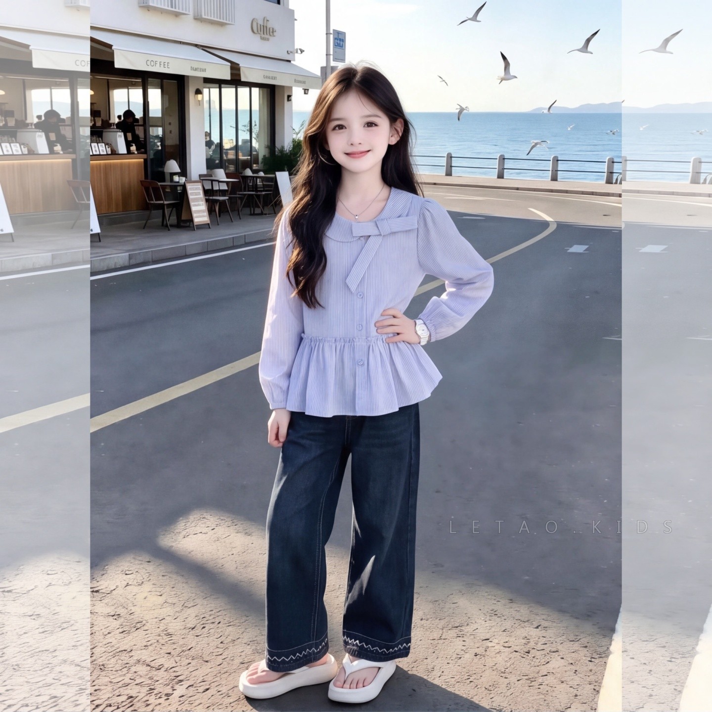 女童秋季休闲衬衫2026新款女孩娃娃衫可爱衣服中大童秋装两件套女