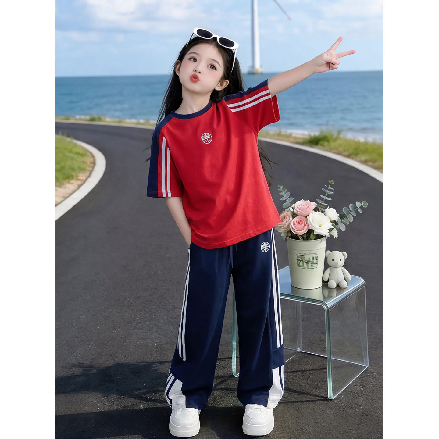 男女童夏季短袖套装2026年新款中大童夏装薄款儿童运动长裤两件套