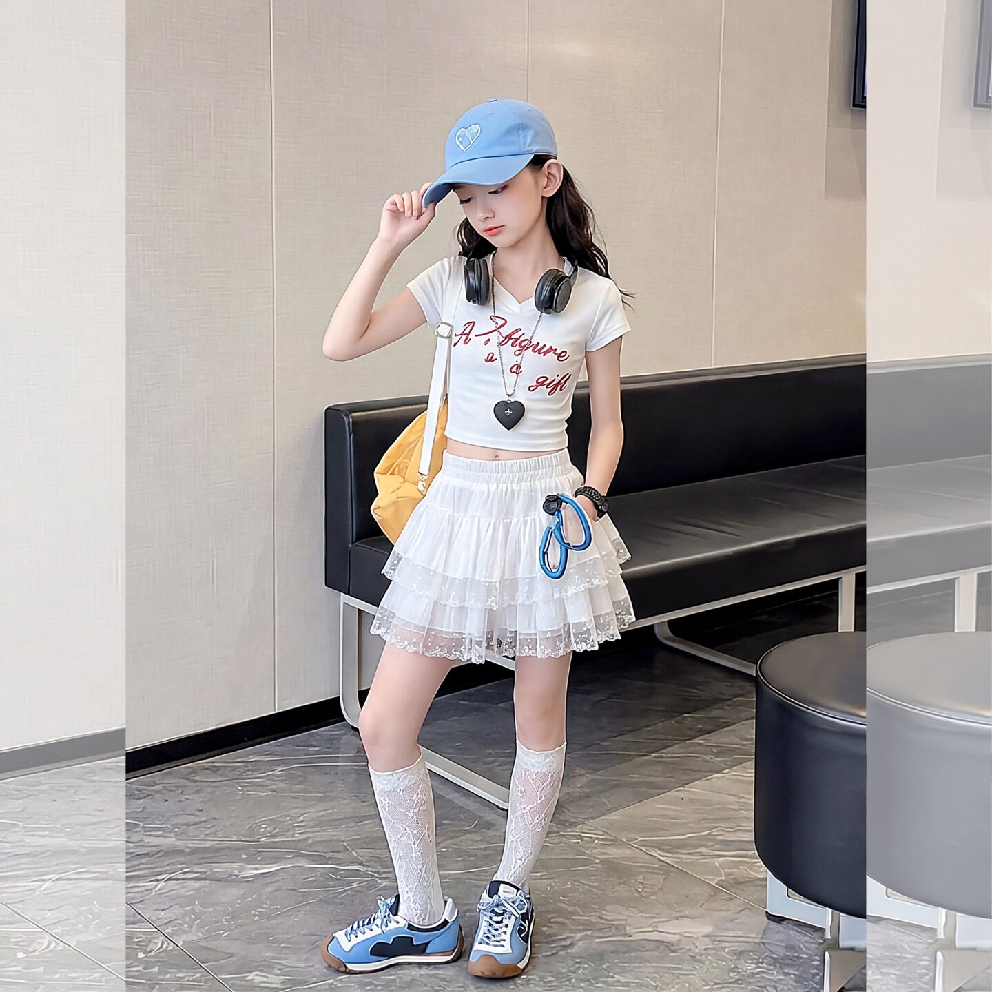 女童蕾丝蛋糕裙夏薄款白色短纱裙