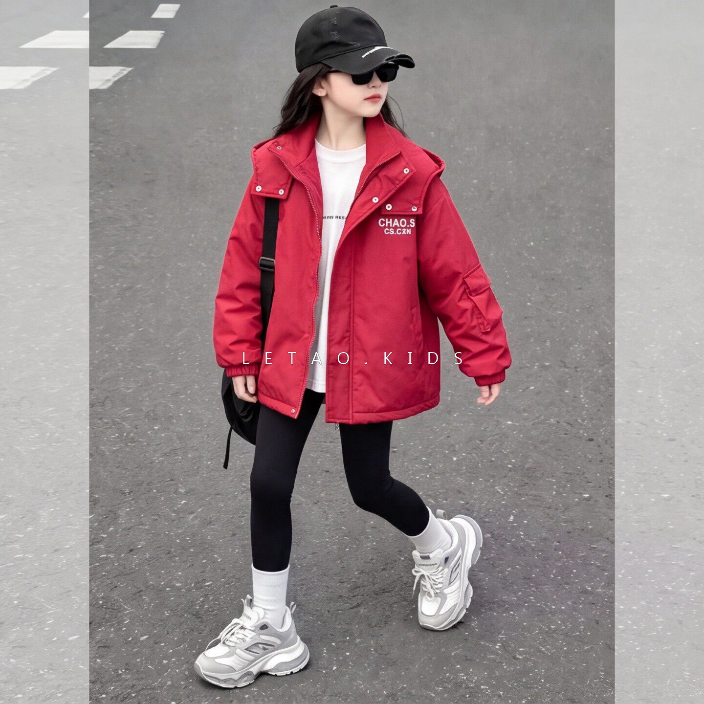 女童秋冬休闲连帽加厚洋气冲锋衣