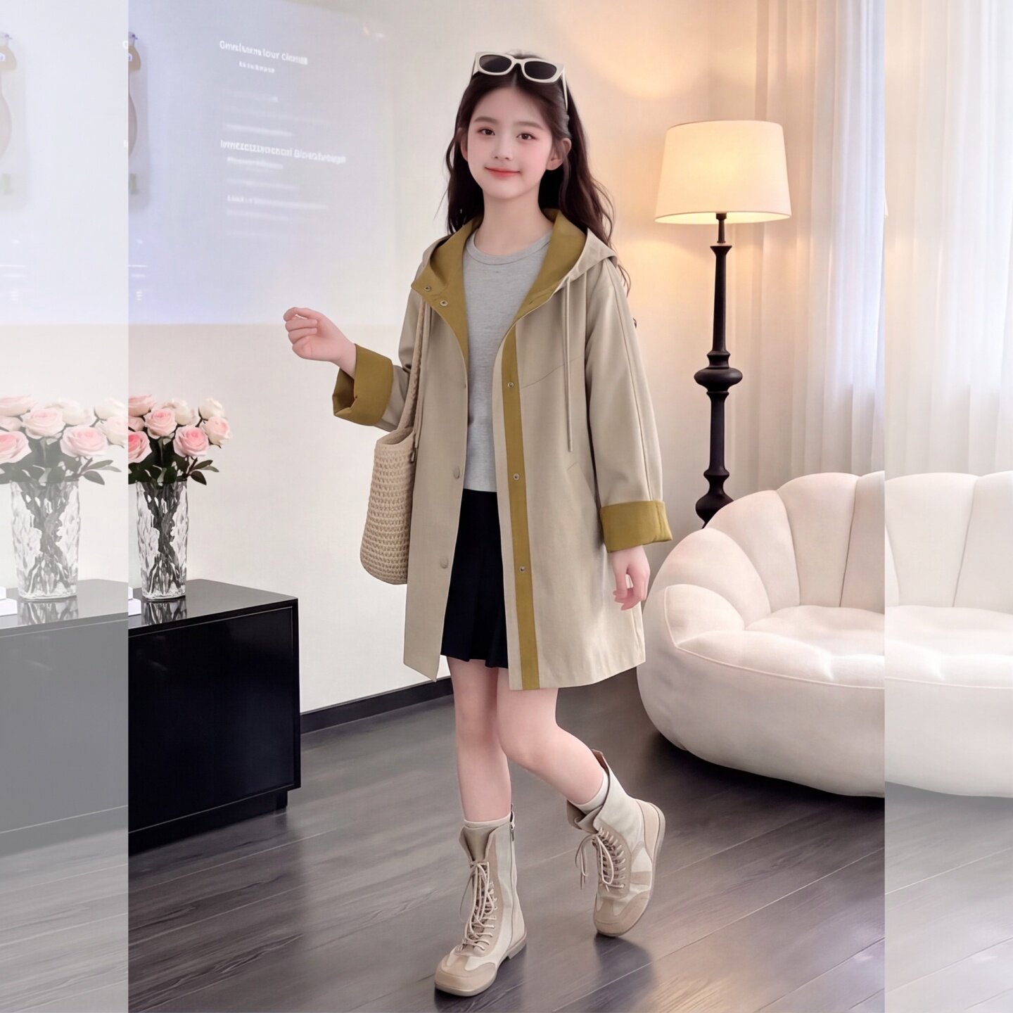 韩系女童连帽风衣外套秋季2026新