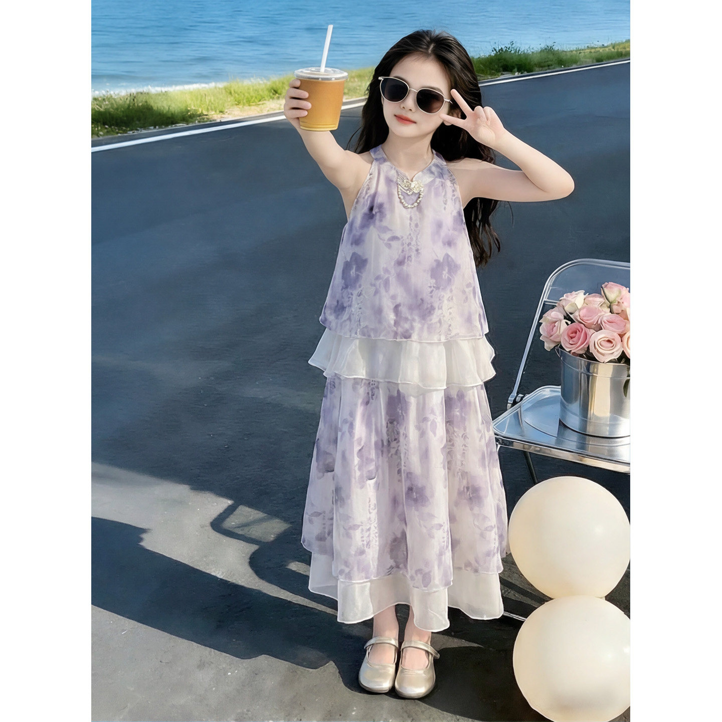女童新中式套装夏季吊带裙两件套