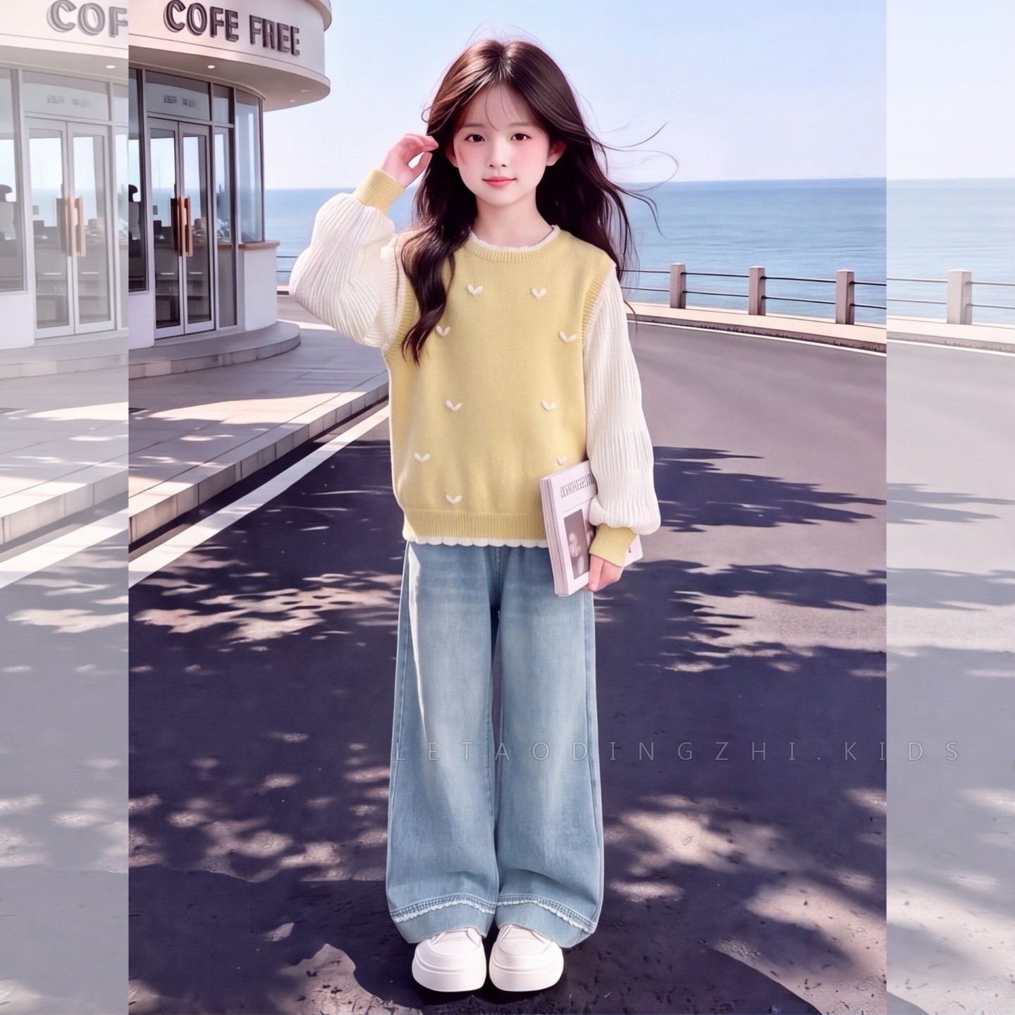 女童春季针织马甲套装时尚2026新款小女孩中大童洋气甜美风三件套
