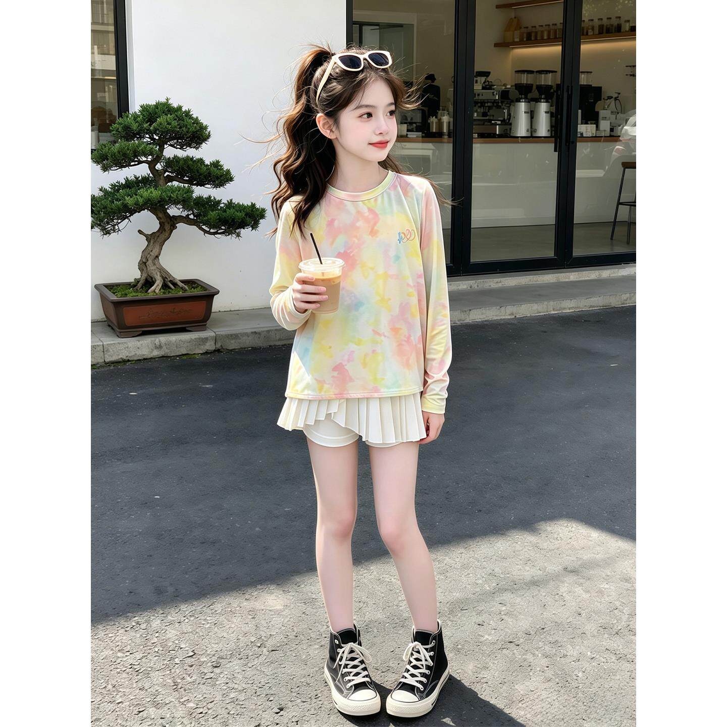 女童长袖T恤夏季薄款2026新款儿童短袖夏装衣服女大童防晒衣上衣