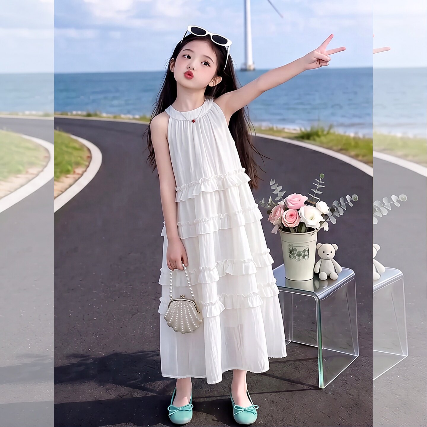 女童夏季2026新款挂脖连衣裙夏季