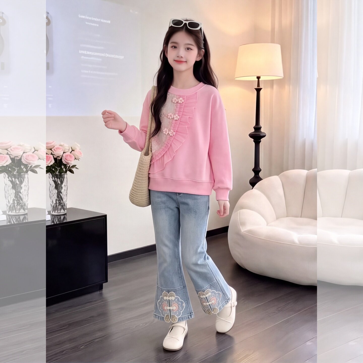 女童秋季甜美风套装2026新款中大