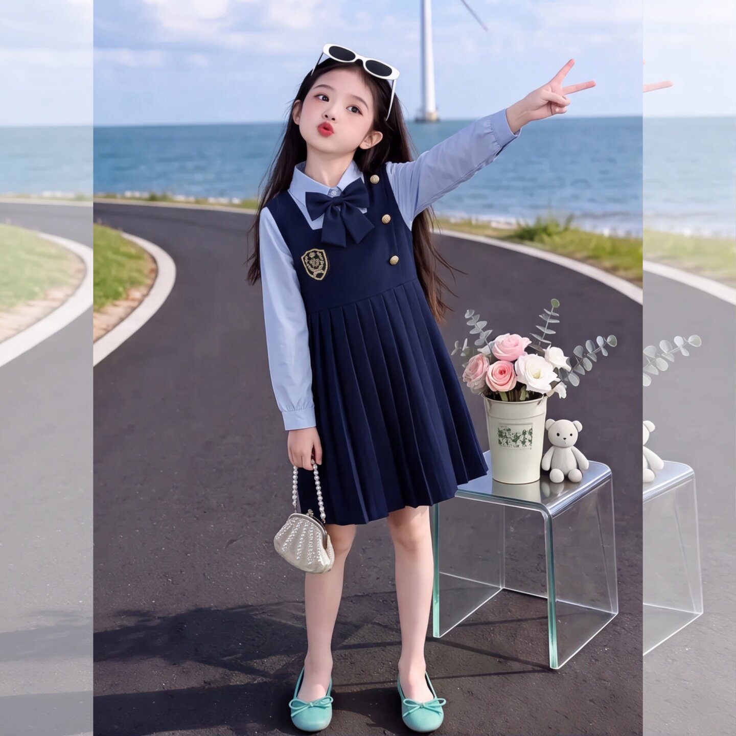 女童学院风连衣裙秋装2026新款