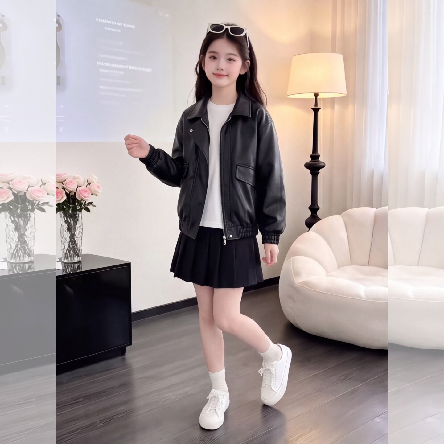 女童皮衣外套韩版洋气儿童翻领秋