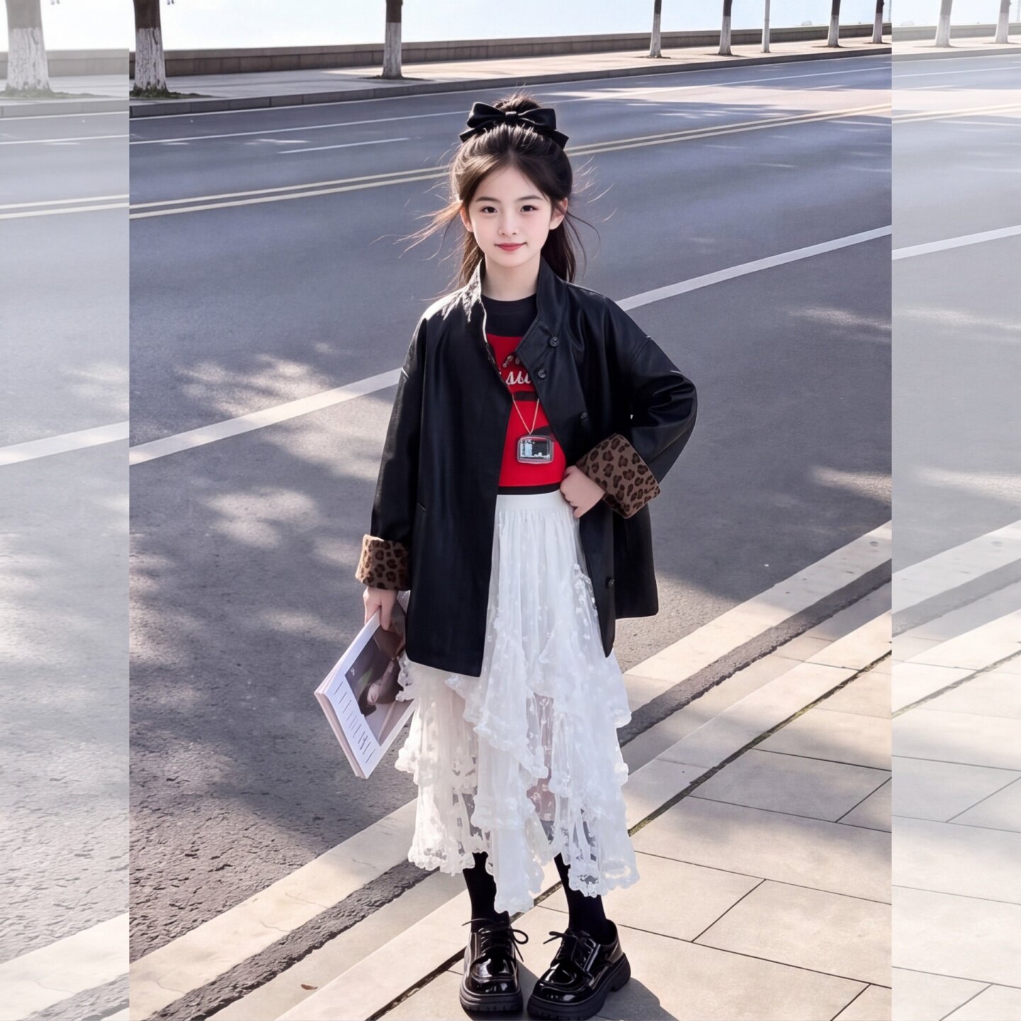 女童皮衣外套秋装洋气中大童装超