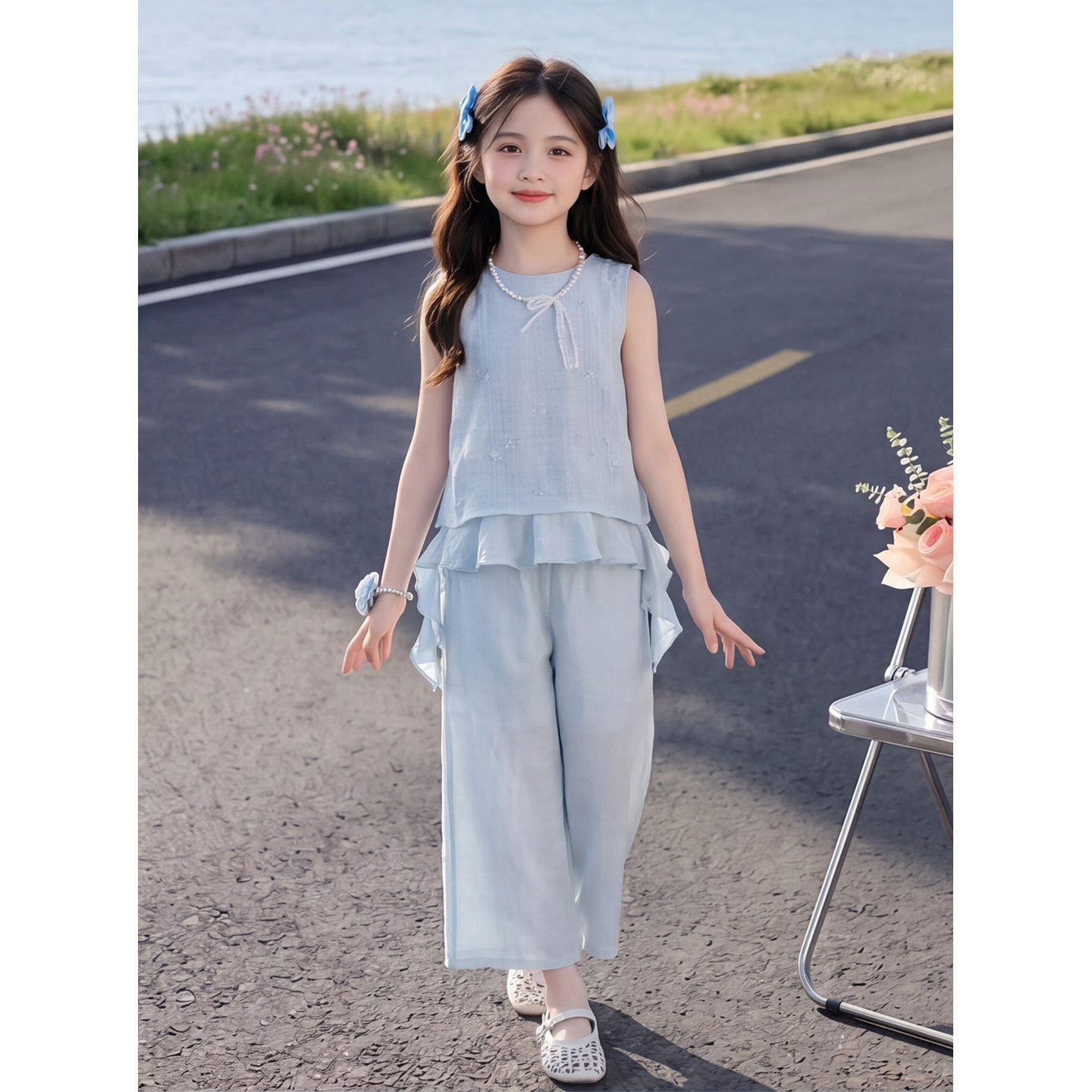 女童夏季无袖套装2026洋气女大童