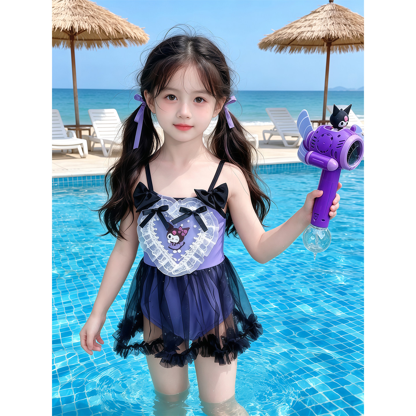 女童泳衣2026夏季新款儿童裙式连体游泳衣女孩可爱库洛米吊带泳装