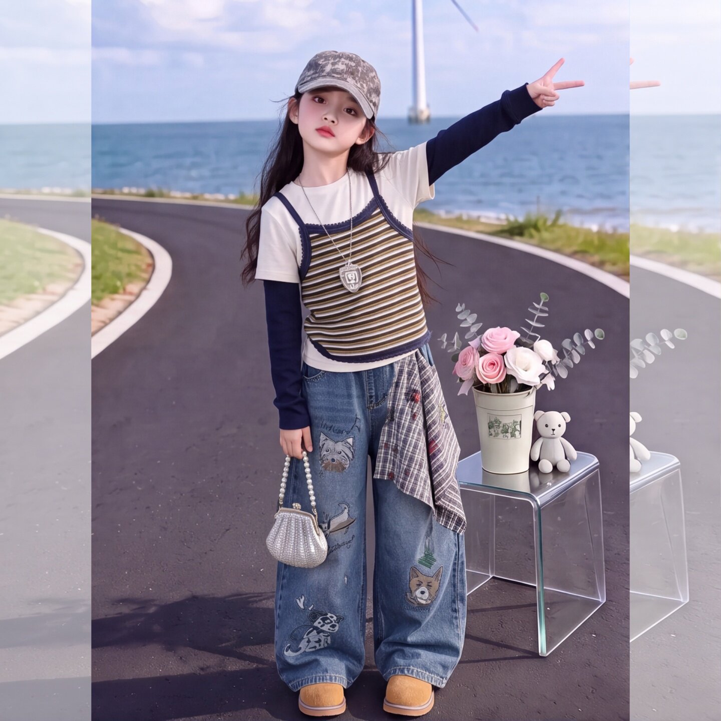 女童秋季长袖T恤套装2026新款儿4