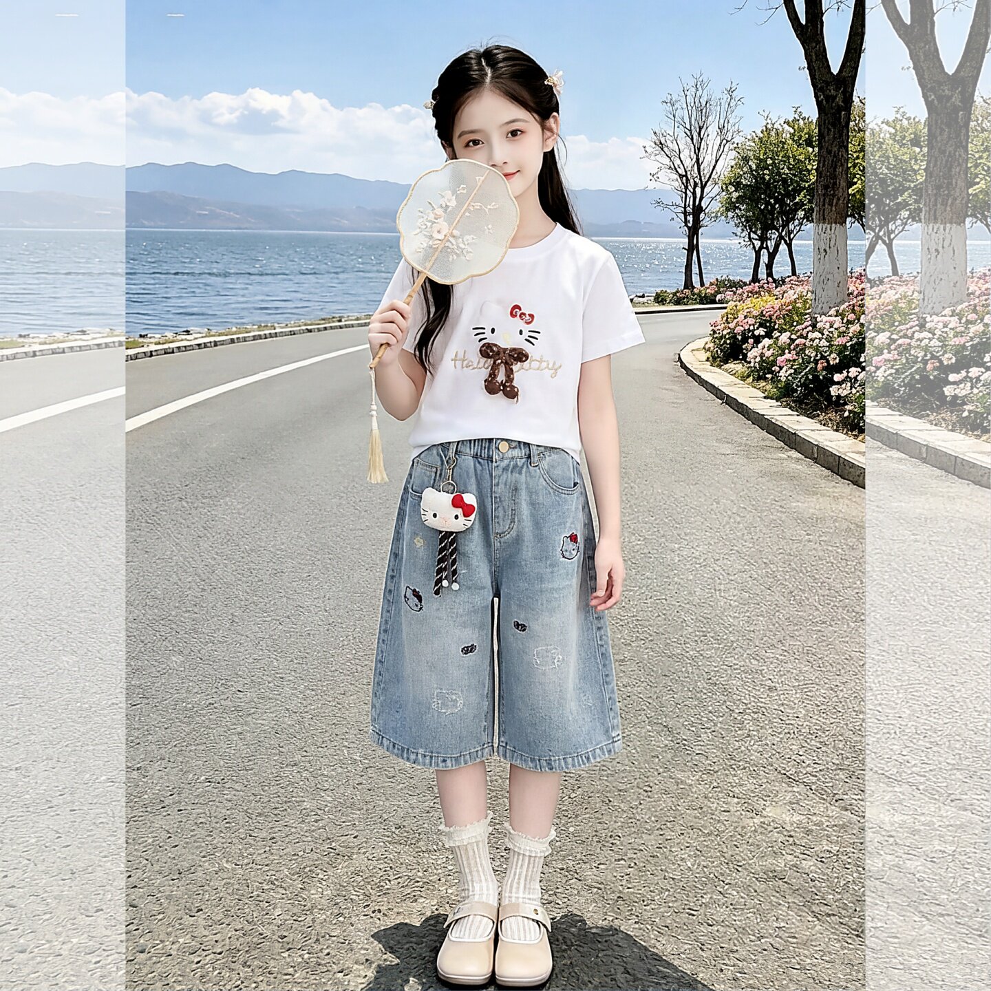 女童夏季新款T恤牛仔中裤儿童KT4