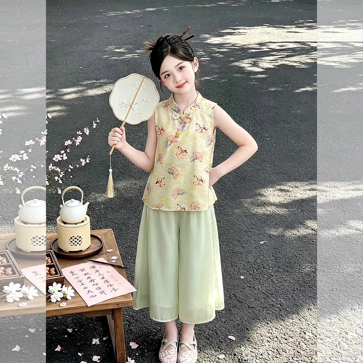 女童中国风夏季唐装套装2026新款