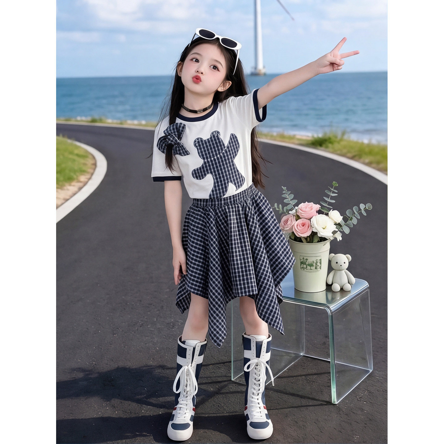 女童运动套装夏季韩版女孩不规则裙子两件套中大童休闲童装衣服