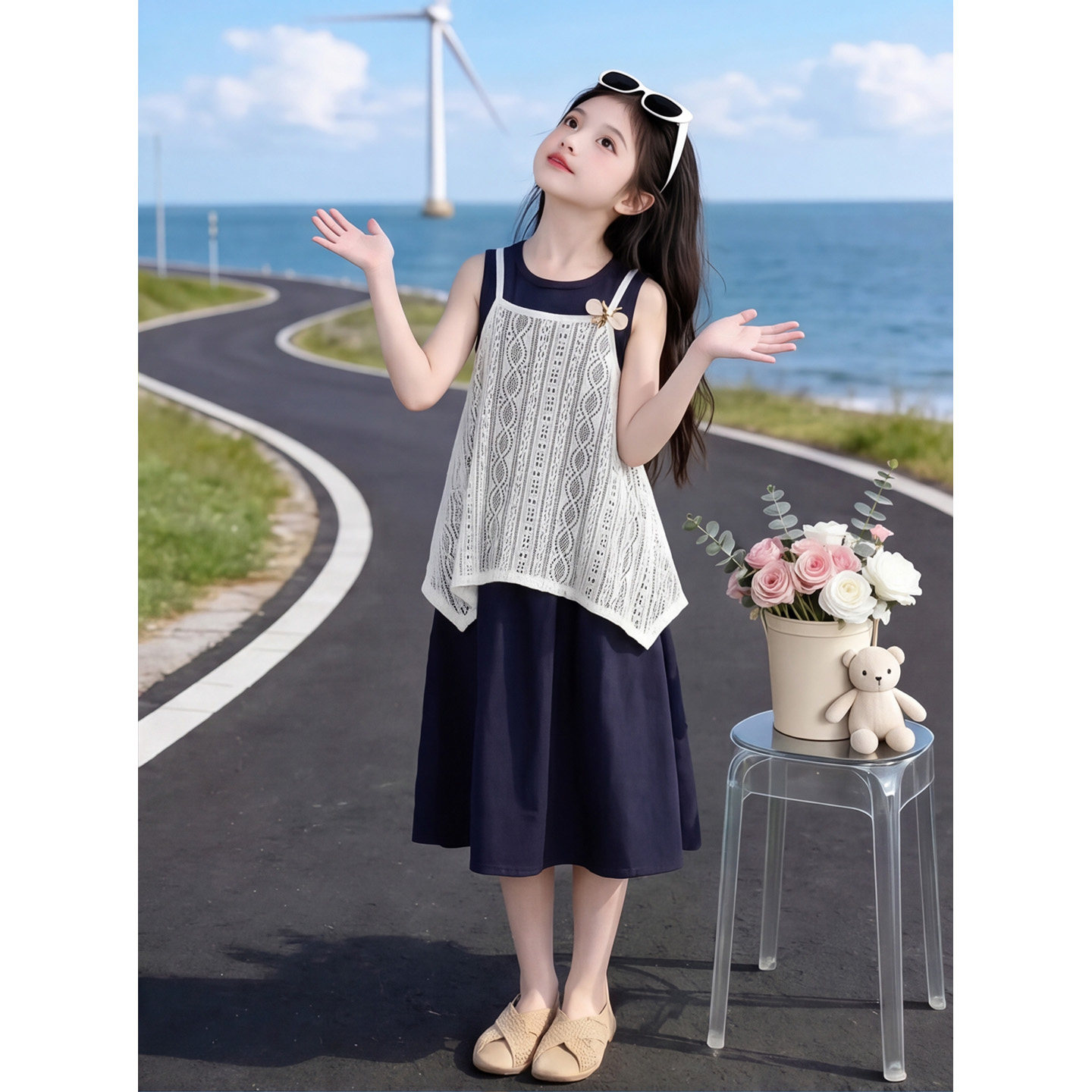 女童连衣裙夏装无袖吊带马甲2026