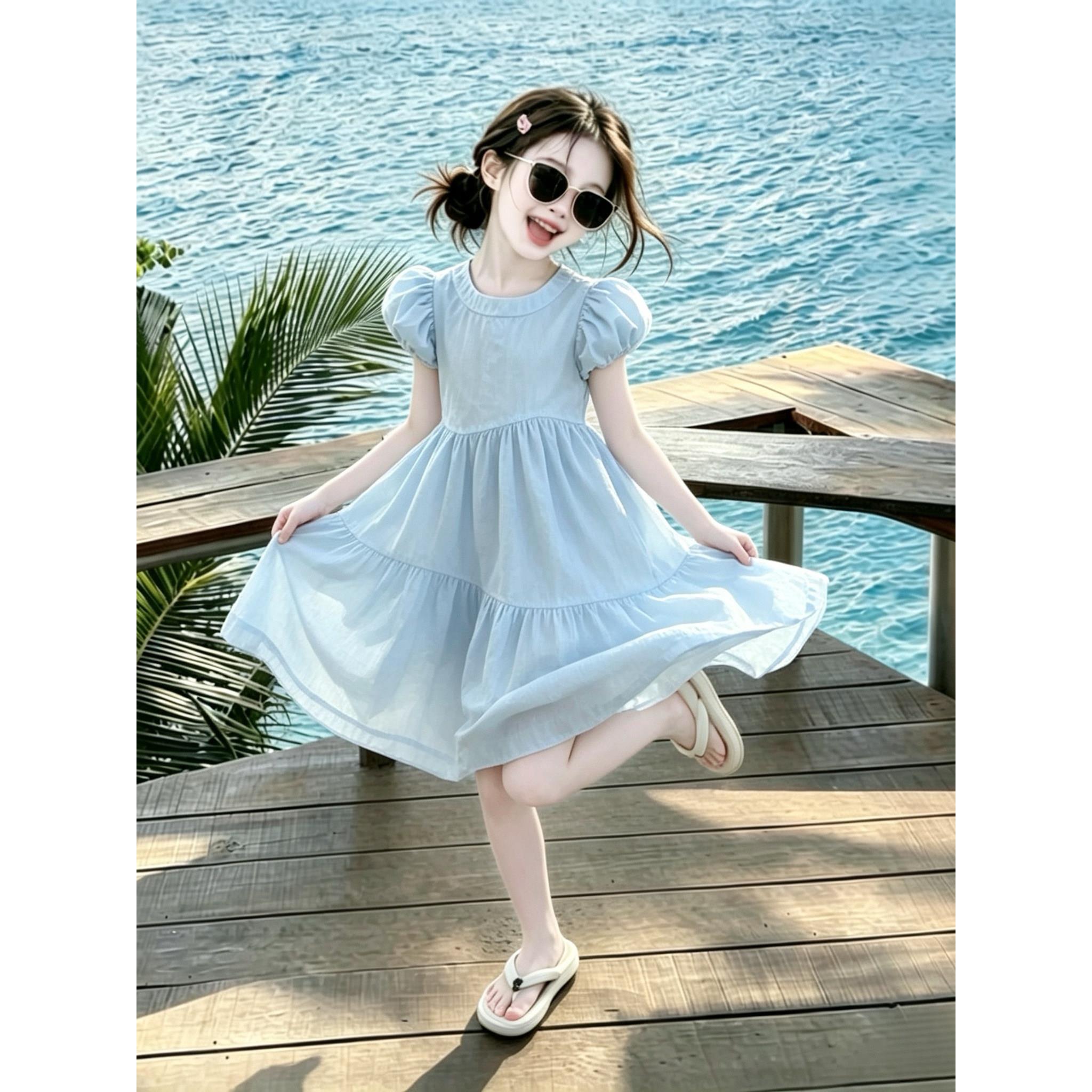 女童连衣裙夏季2026新款韩版儿童棉布公主裙女孩泡泡袖高级感裙子