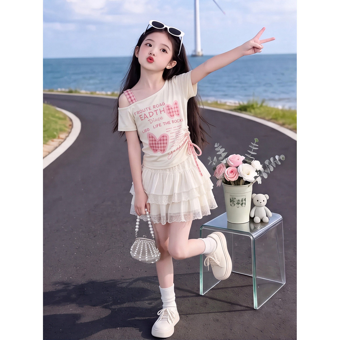 女童蝴蝶夏季演出服2026新款韩版