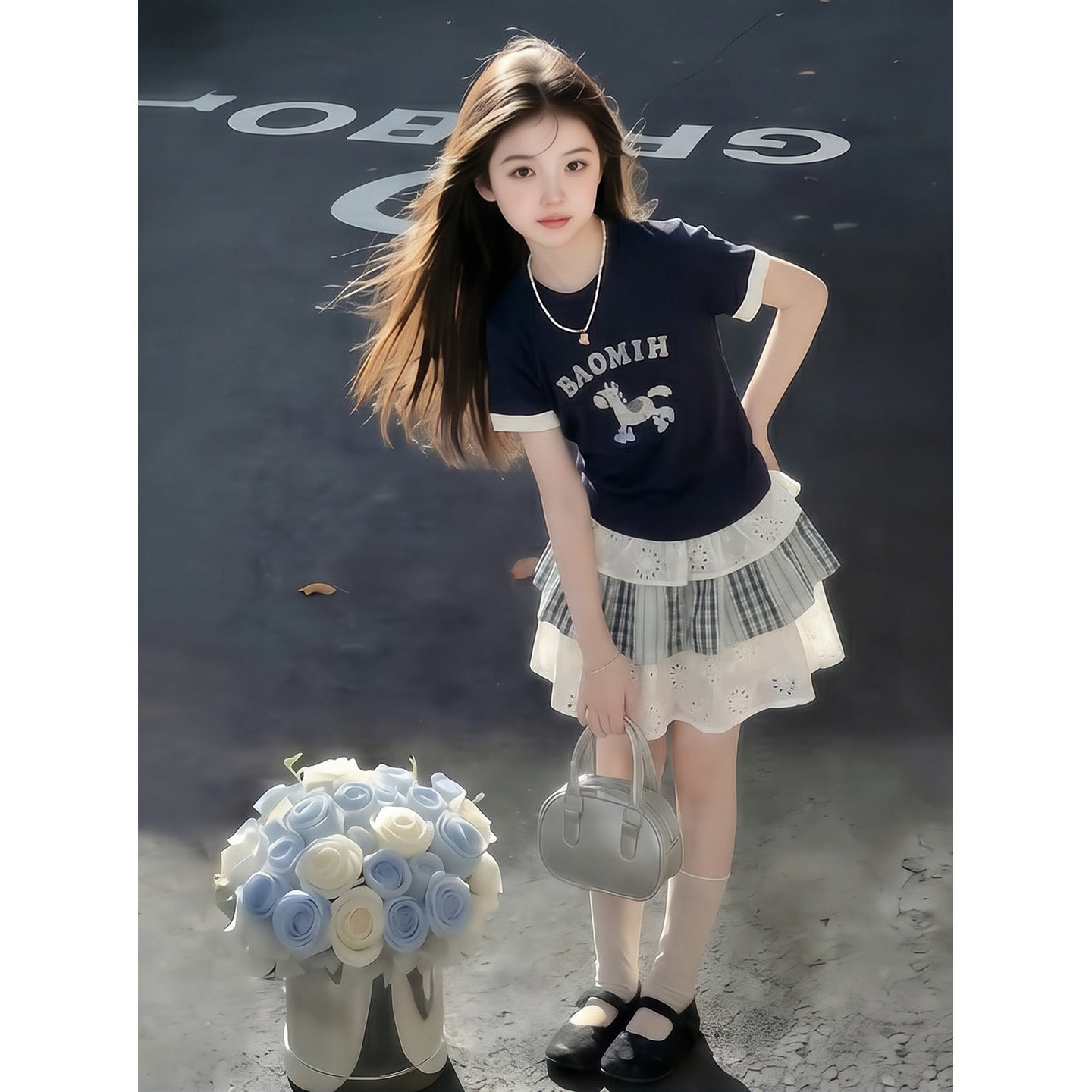 韩系女童夏季套装童装新款大童