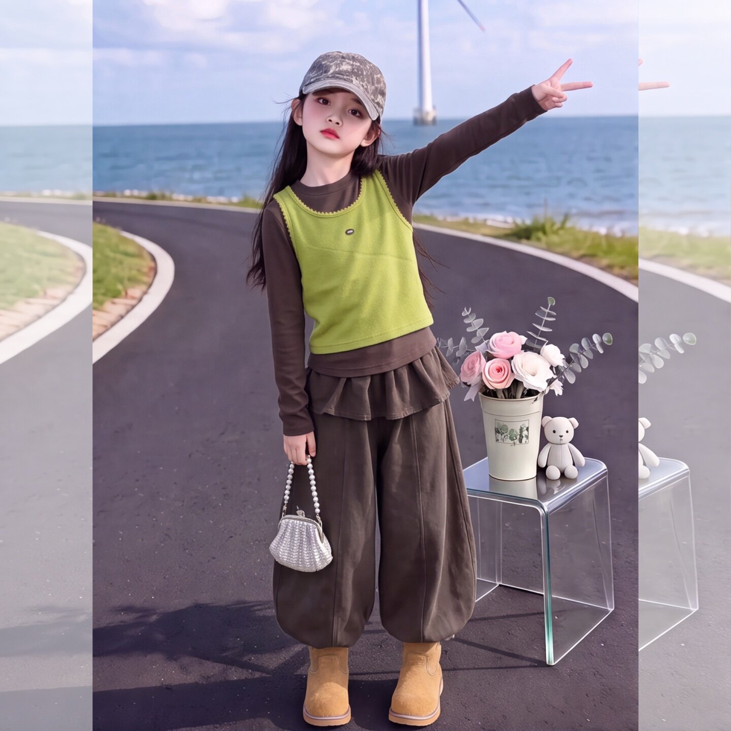 女童韩系复古叠穿三件套2026秋季