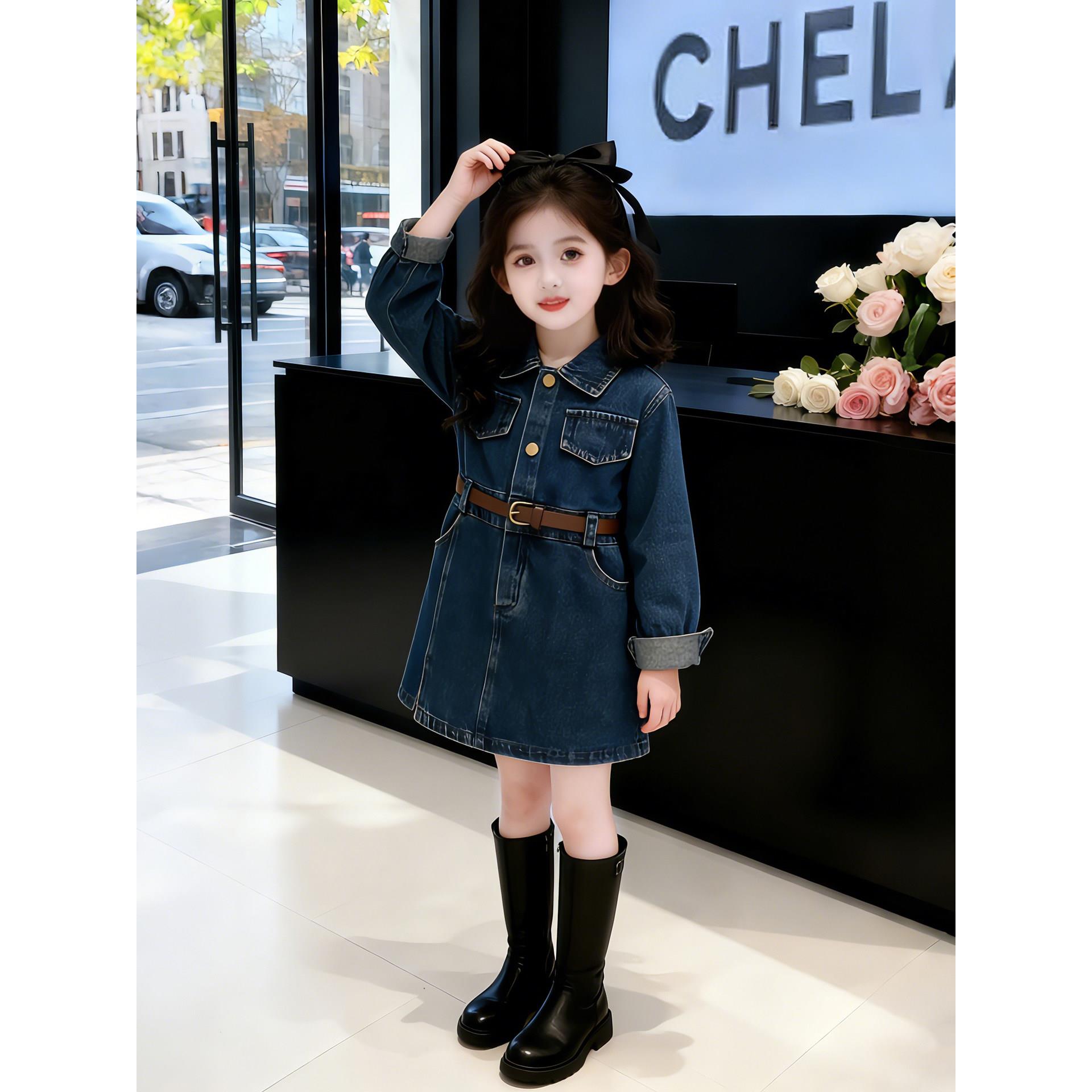 女童秋装牛仔连衣裙儿童春秋款长袖裙子小女孩早秋韩版时髦公主裙