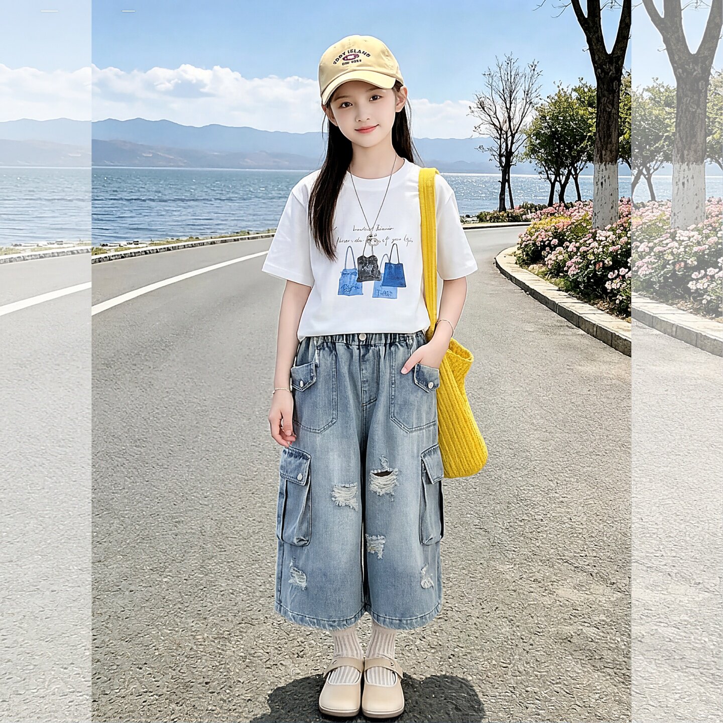 女童T恤套装夏季2026新潮酷短袖背心速干工装裤中大童爵士街舞服9