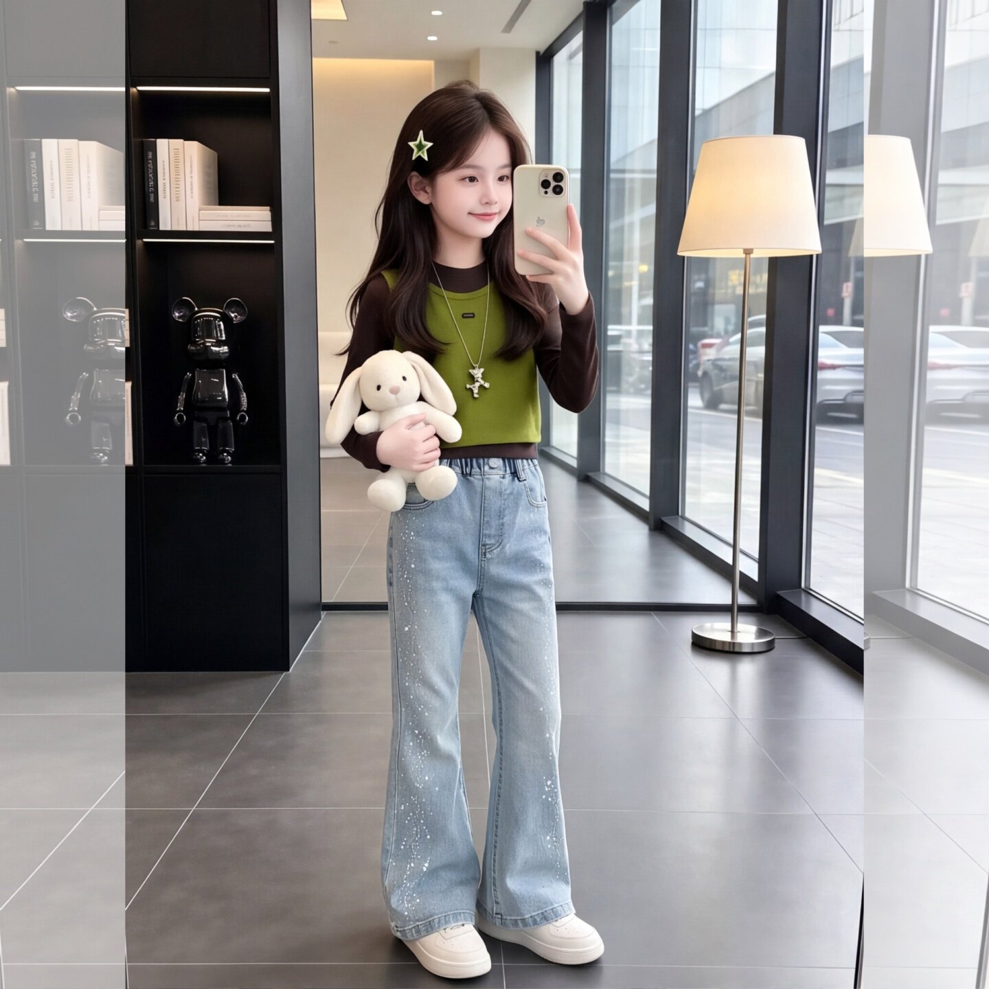 2026新款女童微喇修身牛仔长裤