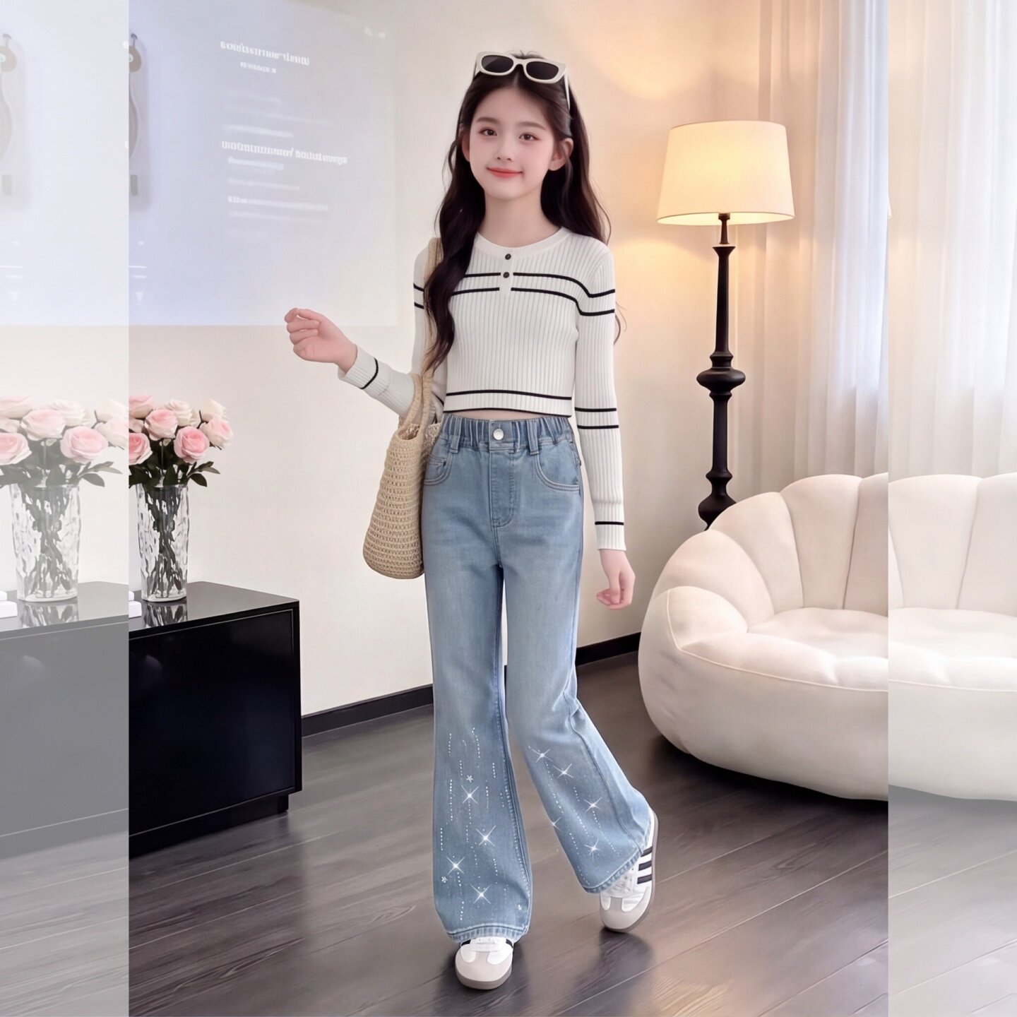 女童喇叭裤秋季新款儿童微喇牛仔