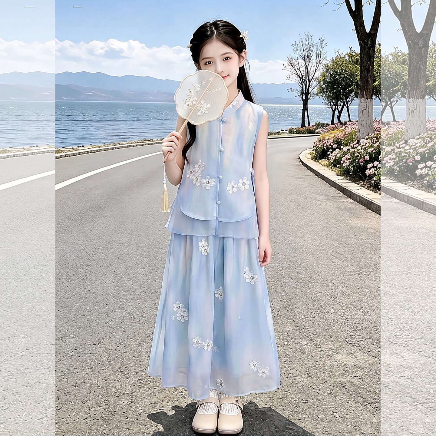 女童夏装中式古典绣花套装2026裙
