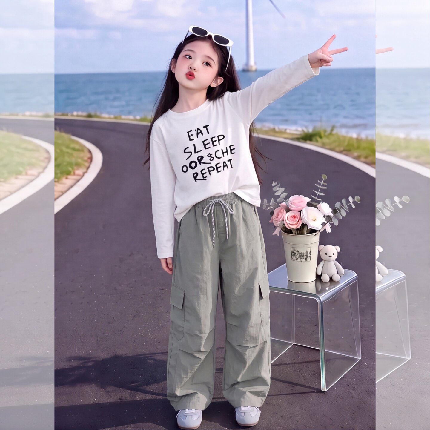 女童秋装工装裤套装2025新款超好