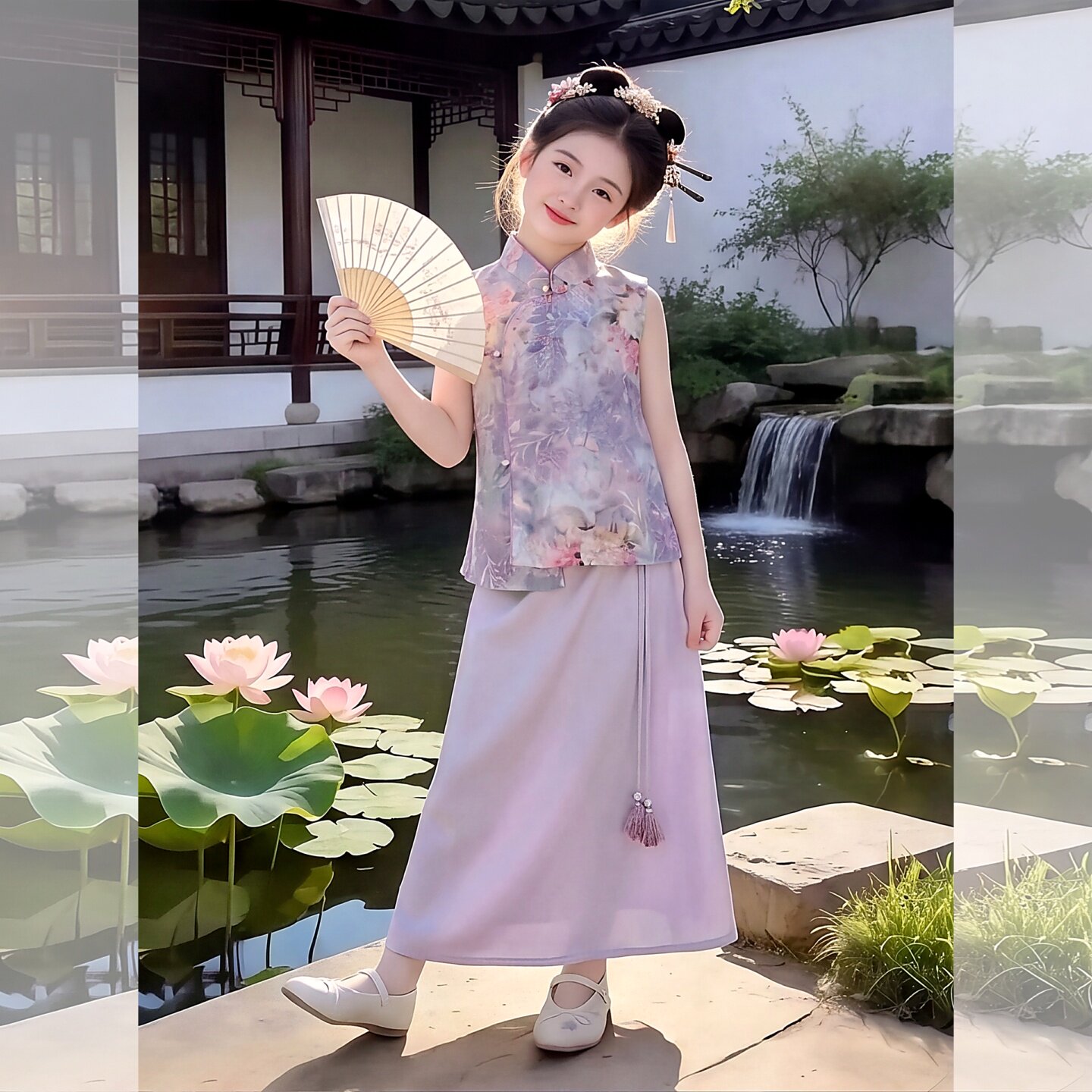 女童新中式旗袍套装裙夏超仙裙子