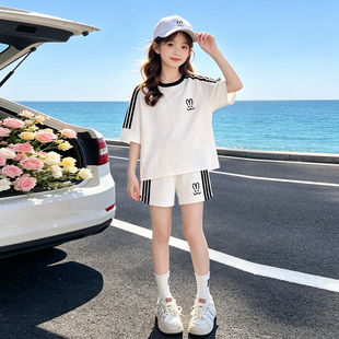 女大童夏季休闲套装2026新款中大童韩版洋派卡通兔子运动两件套装