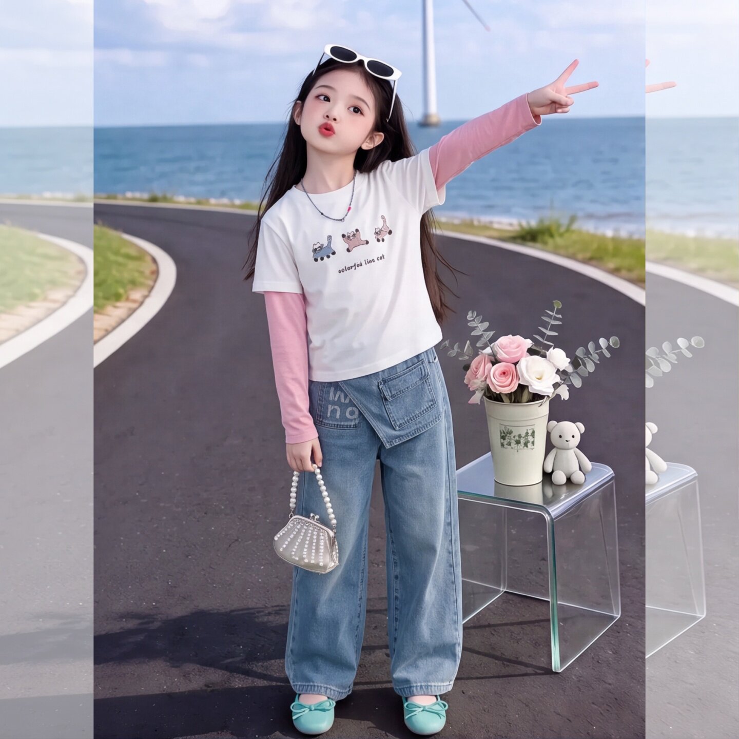 超好看2026新款清新卡通印花假两