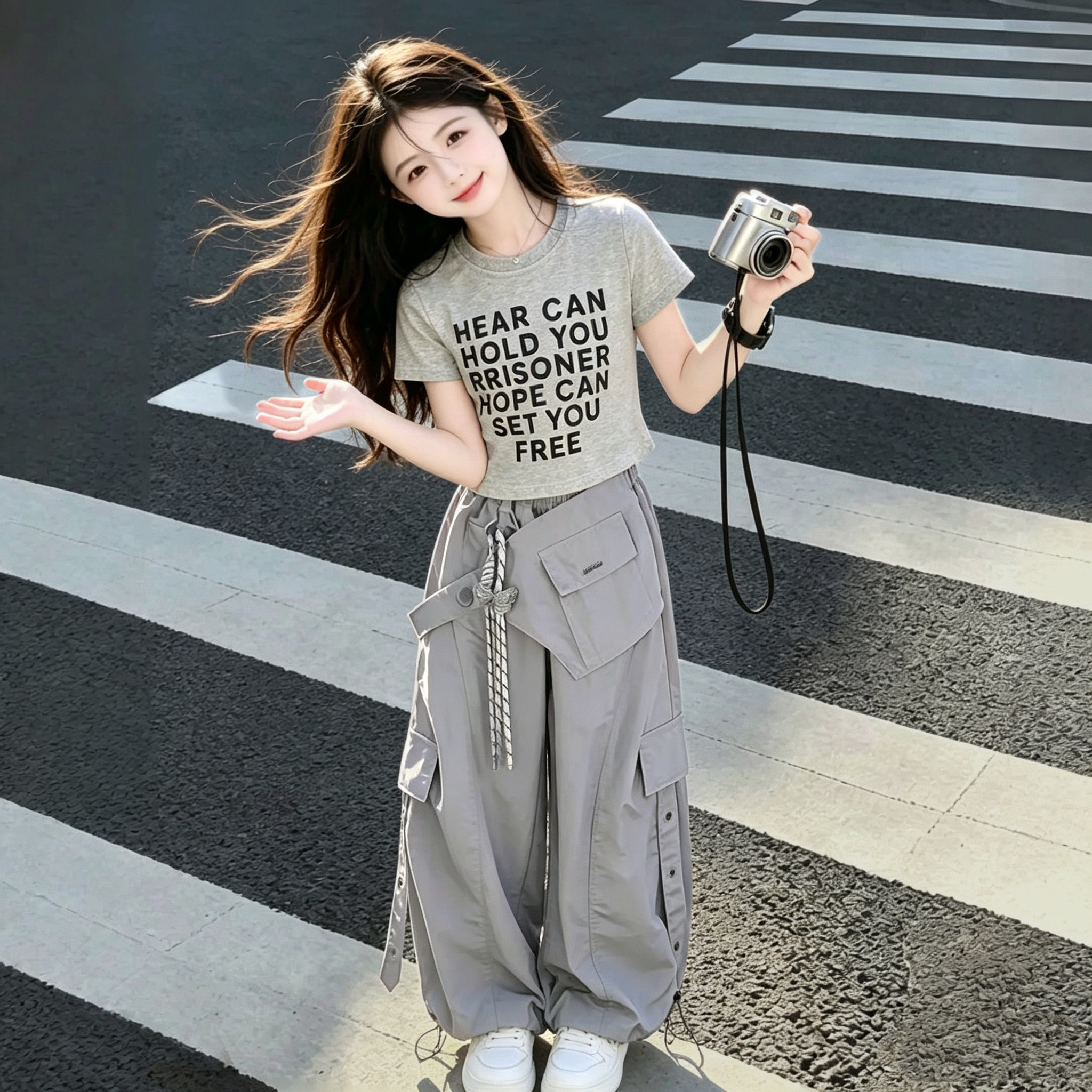 又酷又飒的大童女装夏套装2026新款儿童超好看初中生女童韩系穿搭