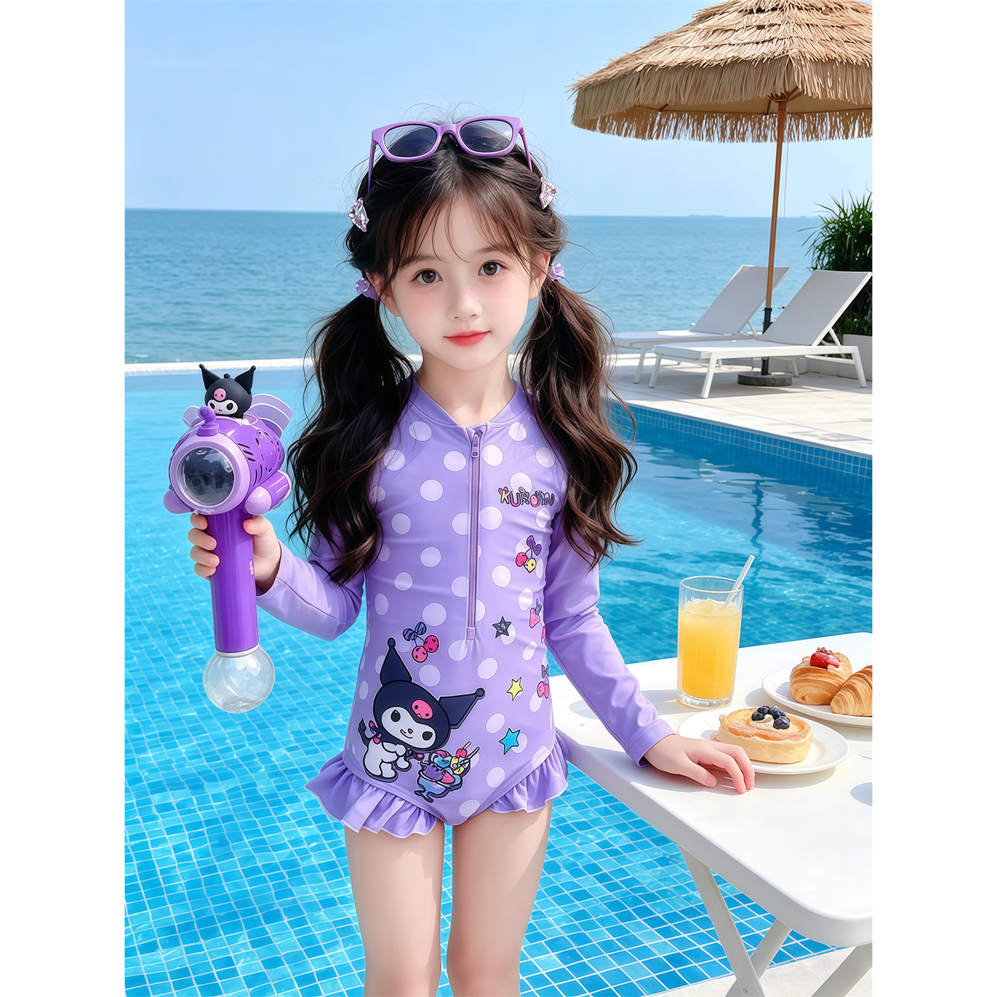 儿童泳衣女童套装夏季女孩防晒泳裙速干泳装夏装连体游泳衣库洛米