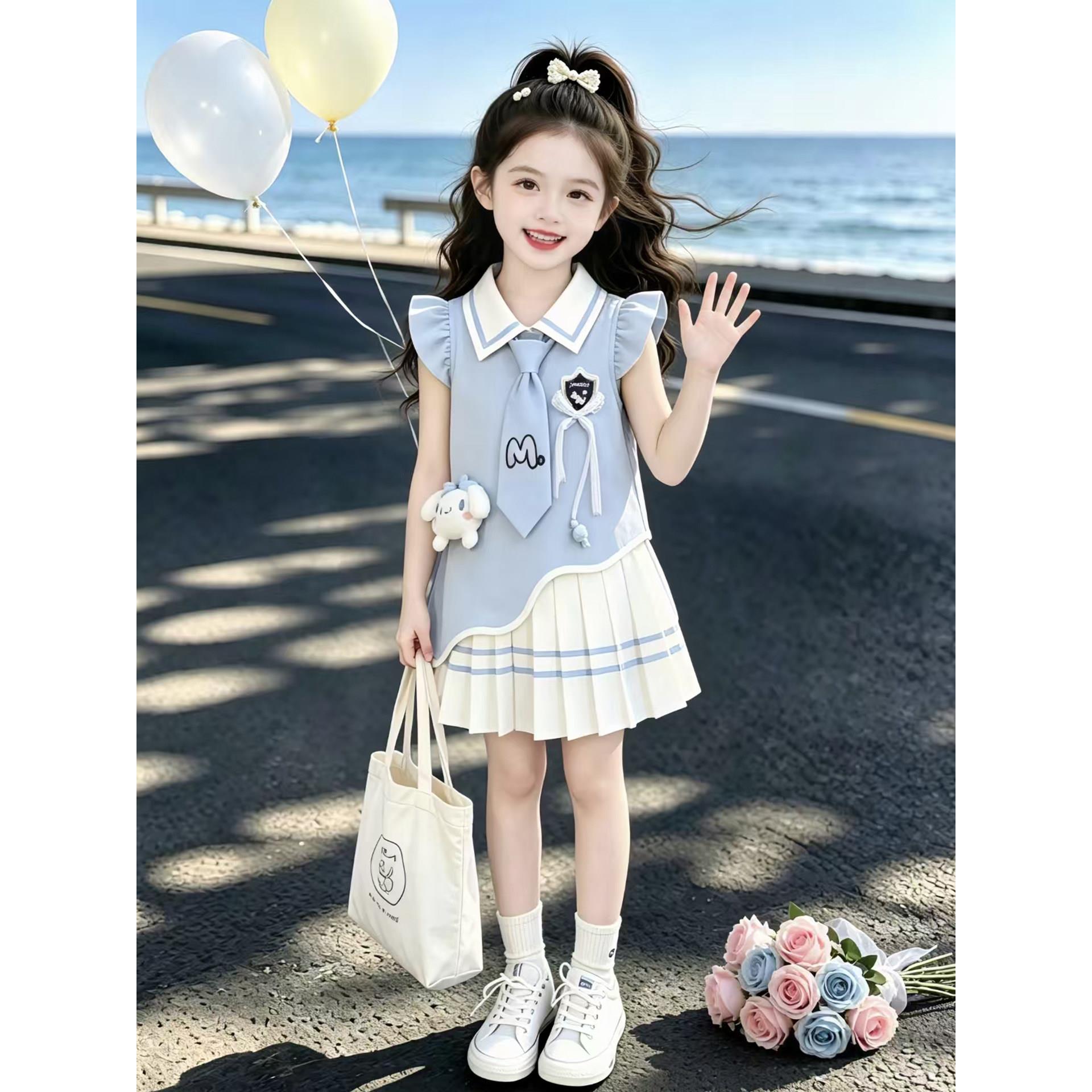 女童学院风连衣裙夏季2026新款儿童海军领裙子夏装女孩洋气公主裙