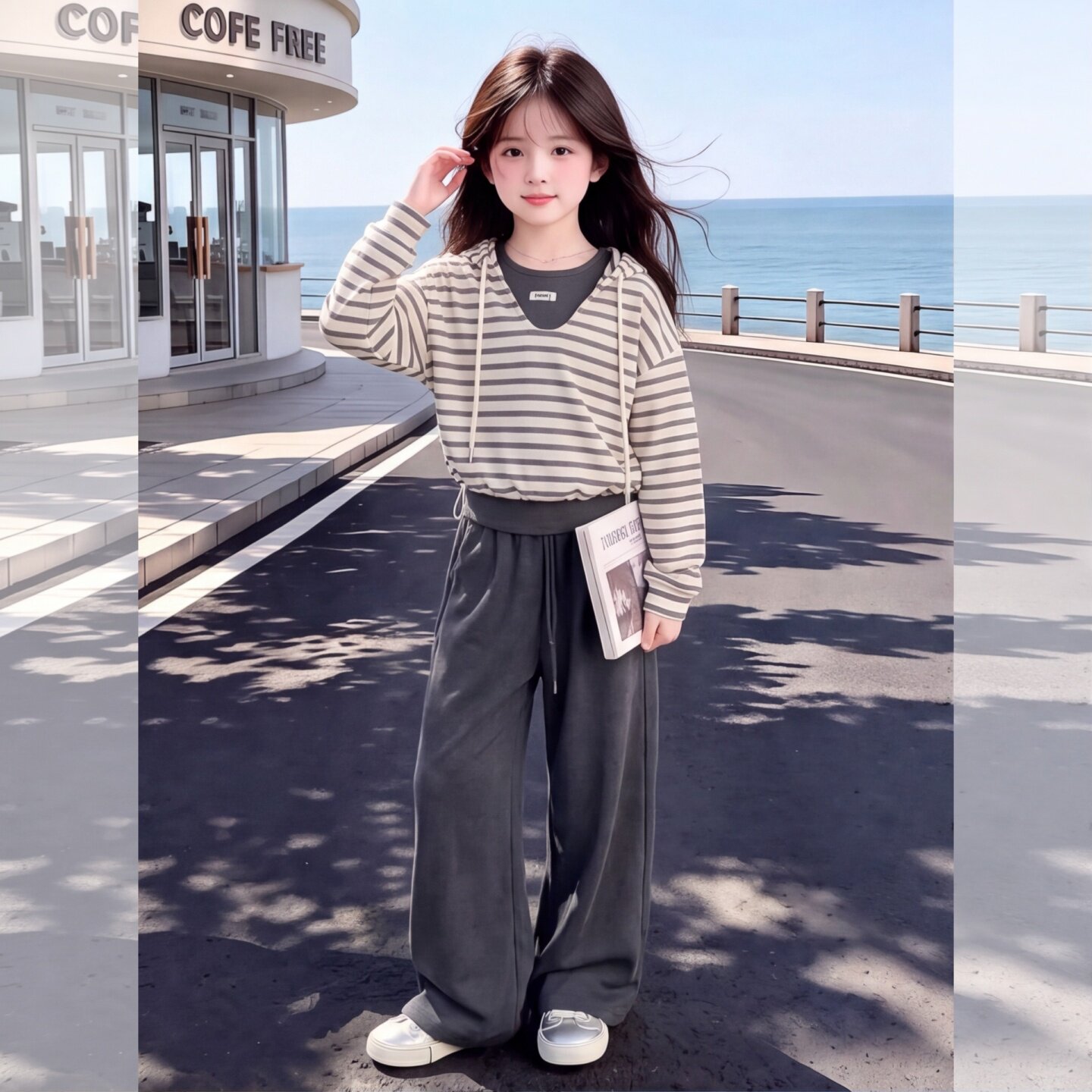 女童秋季2026新款三件套韩版条纹