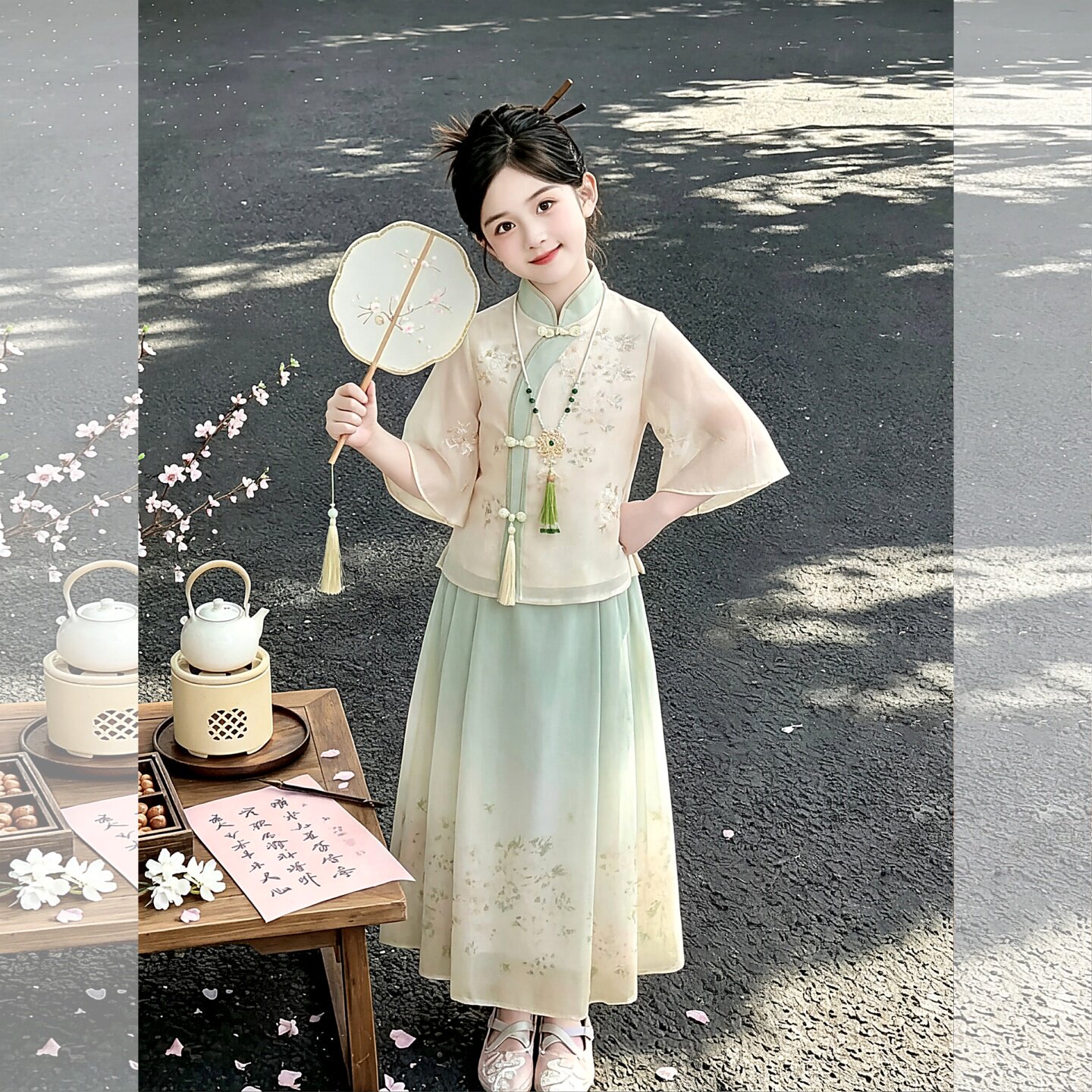 女童夏季套装马面裙2026新款国风新中式儿童春秋裙子小女孩汉服夏