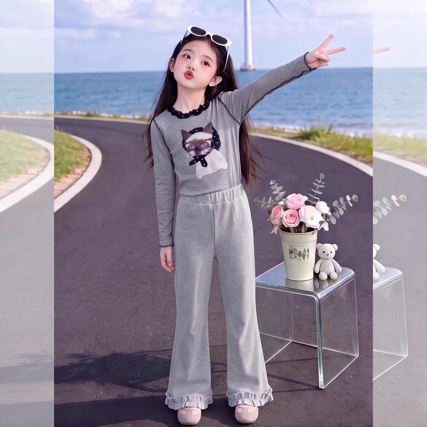 女童喇叭裤打底衫秋装新款洋气儿